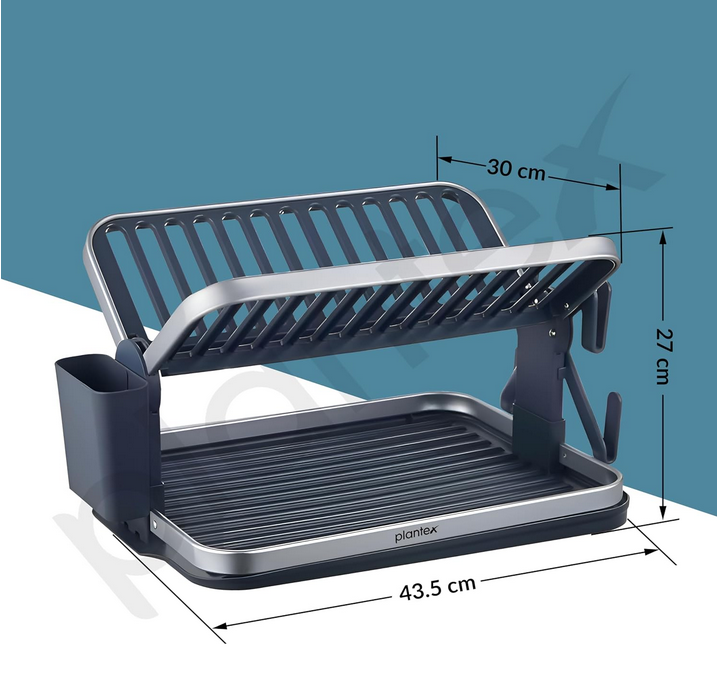 Premium 2-Tier Aluminum Fold-Flat Dish Drying Rack