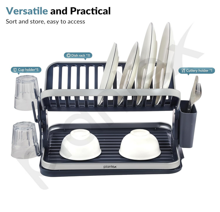 Premium 2-Tier Aluminum Fold-Flat Dish Drying Rack