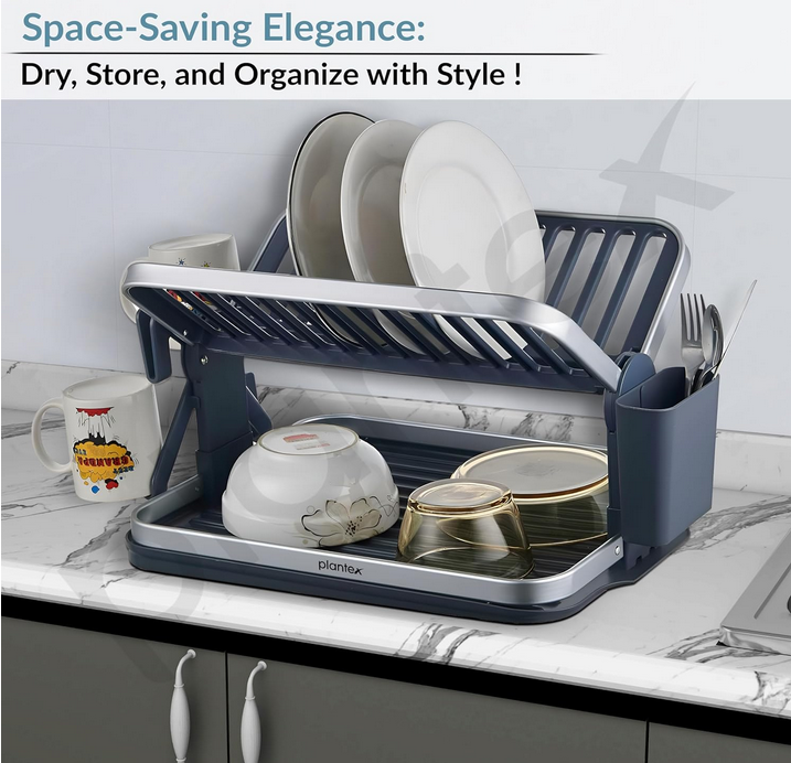 Premium 2-Tier Aluminum Fold-Flat Dish Drying Rack