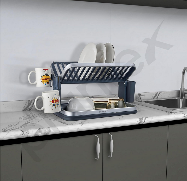Premium 2-Tier Aluminum Fold-Flat Dish Drying Rack