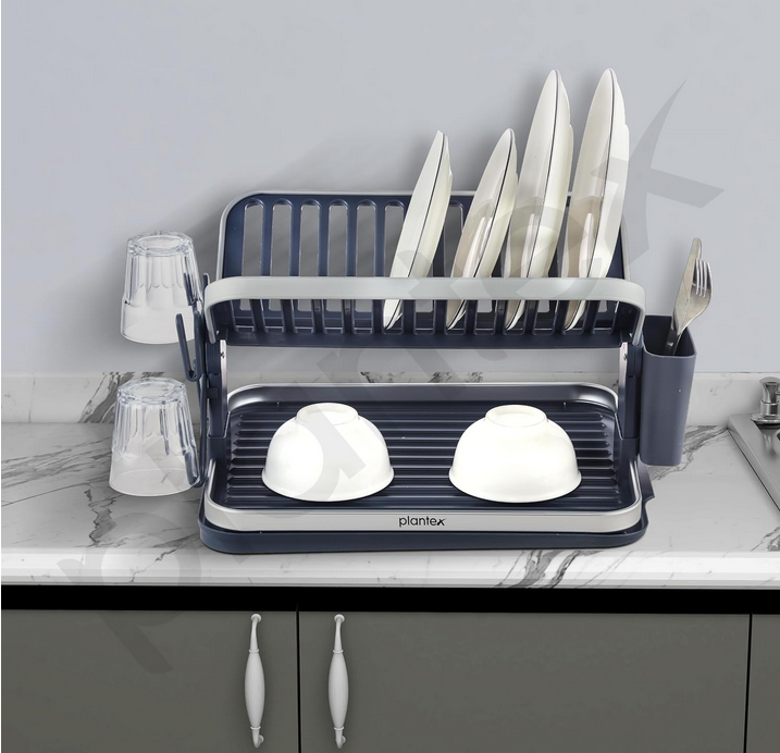Premium 2-Tier Aluminum Fold-Flat Dish Drying Rack