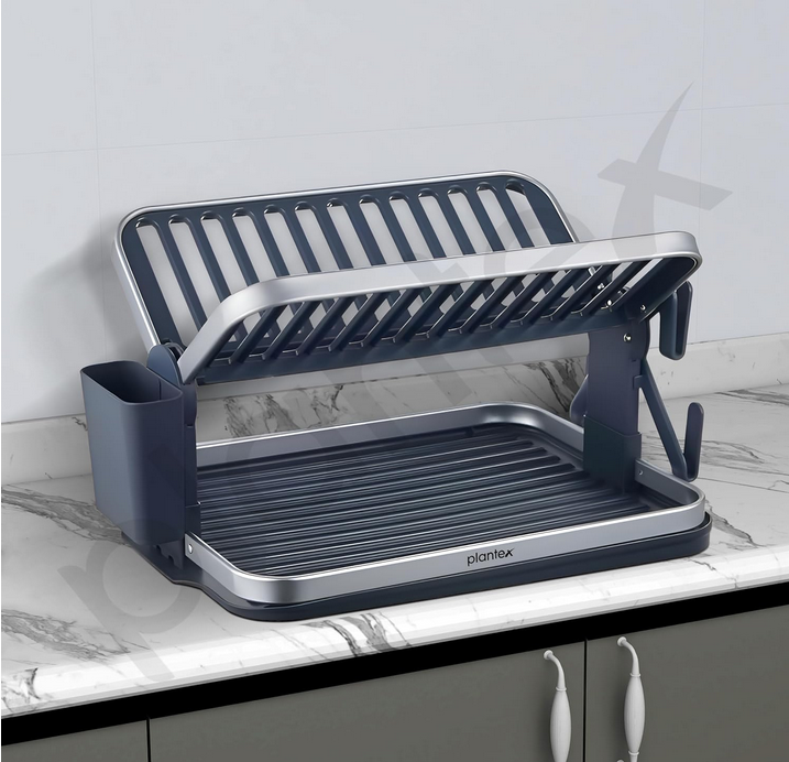 Premium 2-Tier Aluminum Fold-Flat Dish Drying Rack