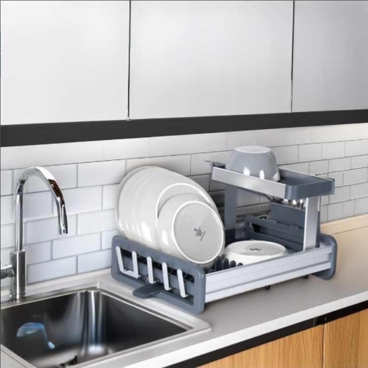 Premium 2-Tier Aluminum Compact Dish Drying Rack