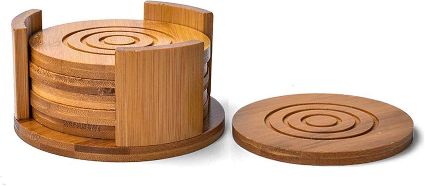 Premium Bamboo Coaster Set with Holders