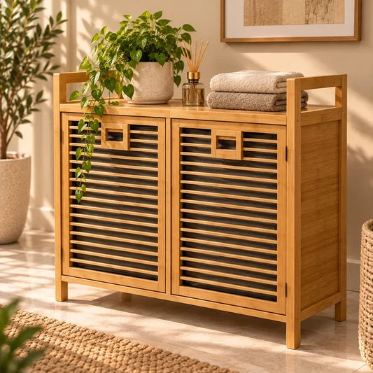 Eco-Friendly Bamboo Tilt-Out Laundry Hamper & Storage Cabinet