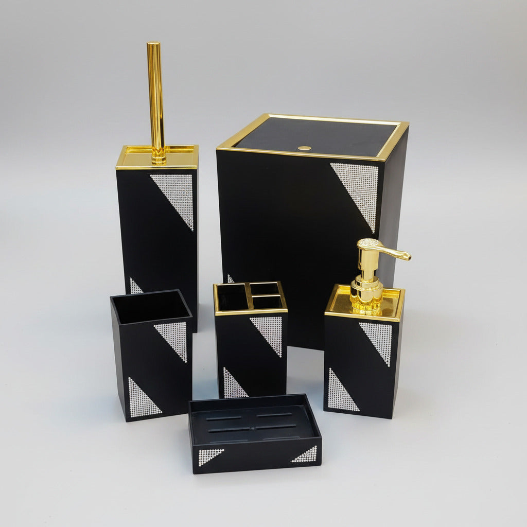 Modern Eco-Bamboo & Rhinestone Bathroom Organizer Set