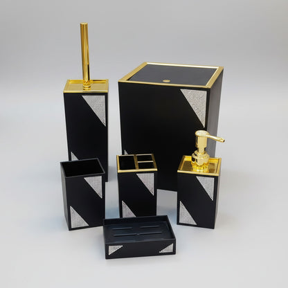 Modern Eco-Bamboo & Rhinestone Bathroom Organizer Set