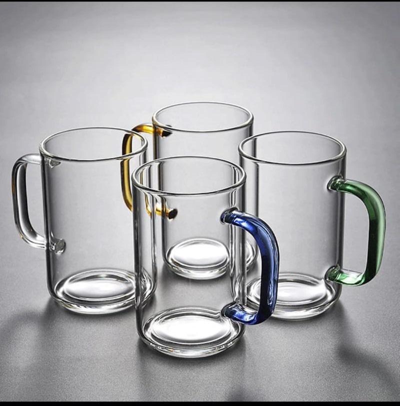 6Pcs Colorful Handle Glass Cup Set