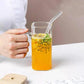 2Pcs Square Tumbler Drinking Glass with Glass Straw and Colorful Handle