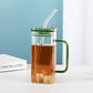 2Pcs Square Tumbler Drinking Glass with Glass Straw and Colorful Handle