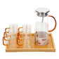 Beautiful Glass Pitcher Set with Wooden Tray