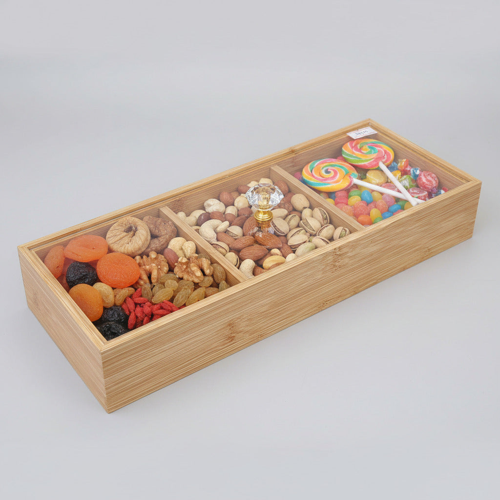Bamboo Multi-Compartment Serving Box with Acrylic Lid