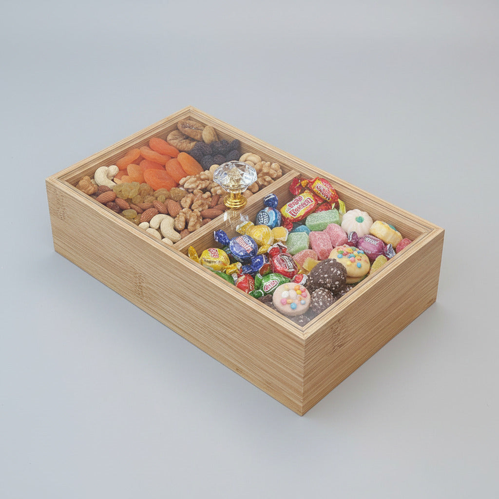 Bamboo Multi-Compartment Serving Box with Acrylic Lid