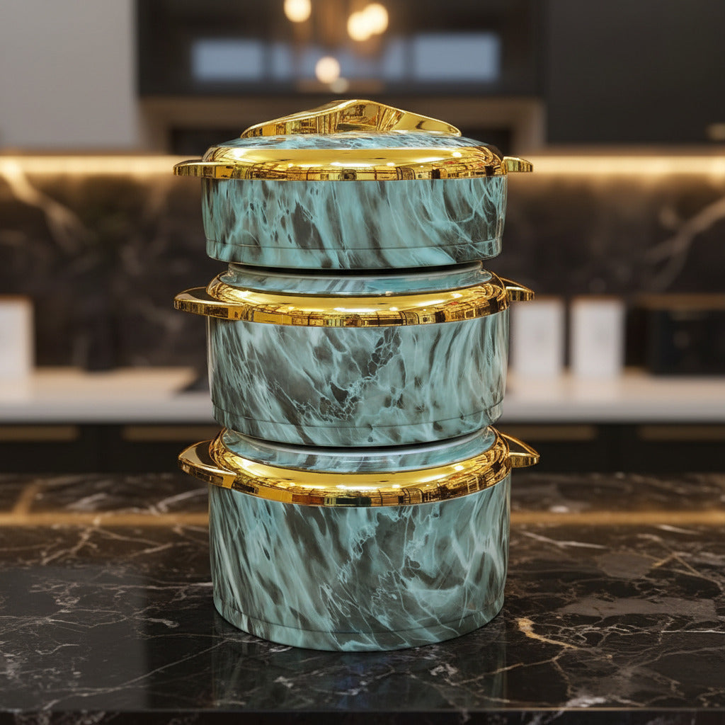 Luxury Marble Finish Insulated Casserole-3PCS SET