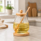 Beehive Ribbed Glass Honey Jar with Wooden Dipper & Coaster