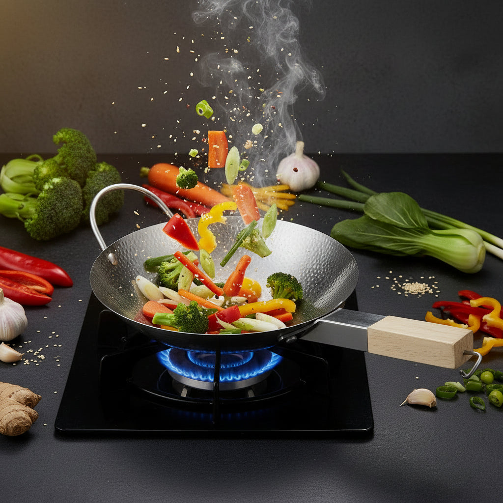 Stainless Steel Frying with Wood Handle for Cooking