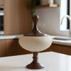 Mid-Century Ceramic Candy Dish with Wooden Pedestal