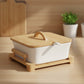 Modern Ceramic Serving Bowl with Bamboo Base & Spoon