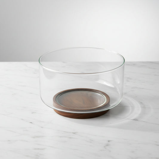 Glass Fruit and Salad Serving Bowl with Acacia Wood Base
