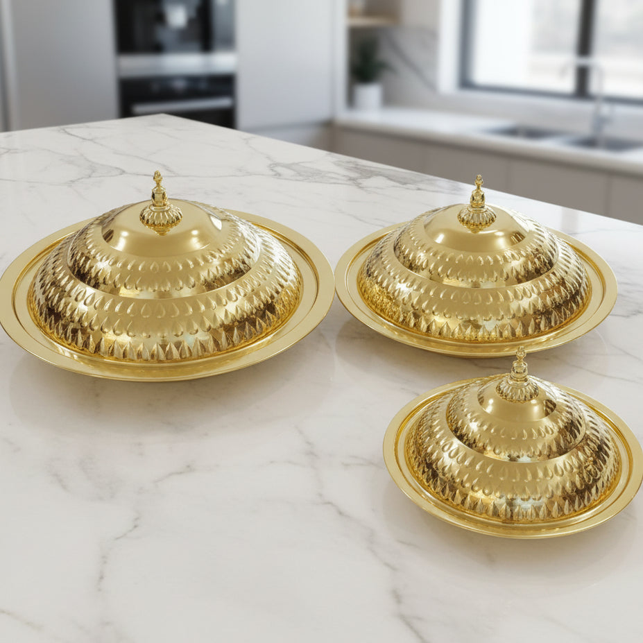 Premium Gold Stainless Steel Dinner Serving Platter with Dome Lid