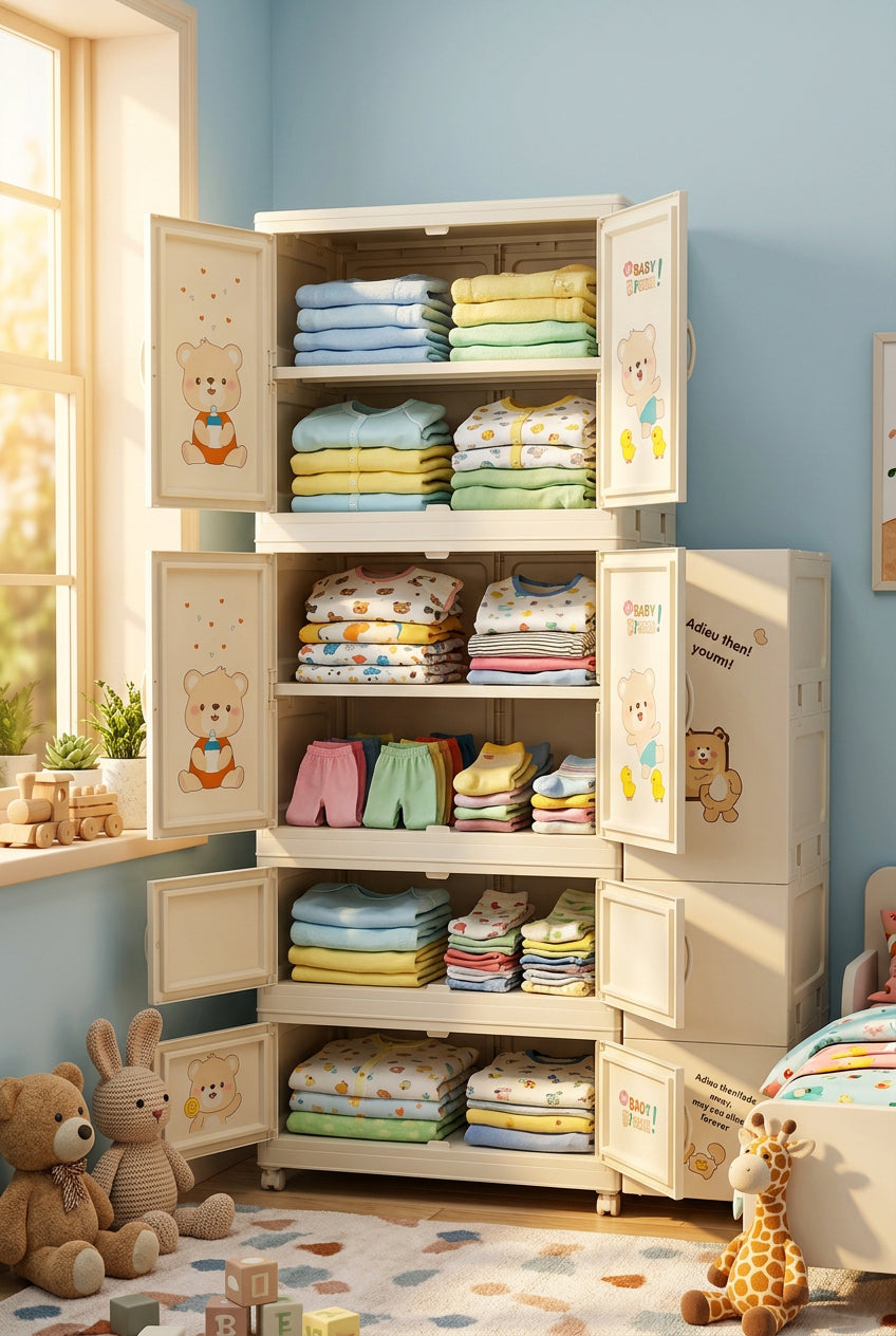 Cute Bear Foldable Plastic Kids Wardrobe & Storage Cabinet