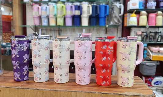 Floral & Bow Insulated Travel Tumbler with Handle
