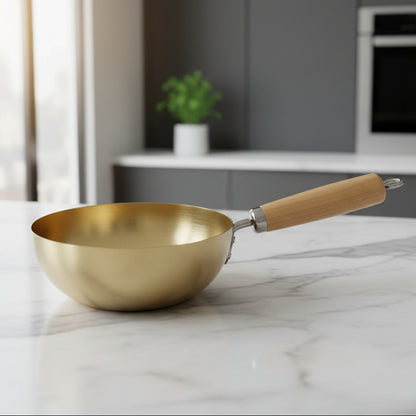 Premium Golden Wok Pan with Wooden Handle