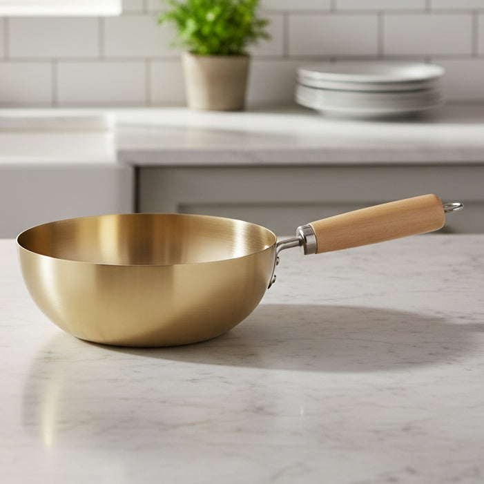 Premium Golden Wok Pan with Wooden Handle