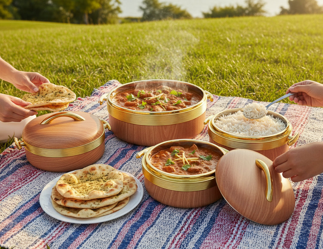 3-Piece Premium Wood-Grain Hotpot Set with Gold Accents