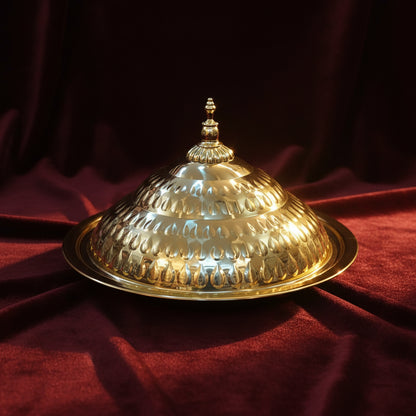 Premium Gold Stainless Steel Dinner Serving Platter with Dome Lid