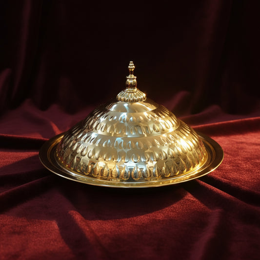 Premium Gold Stainless Steel Dinner Serving Platter with Dome Lid