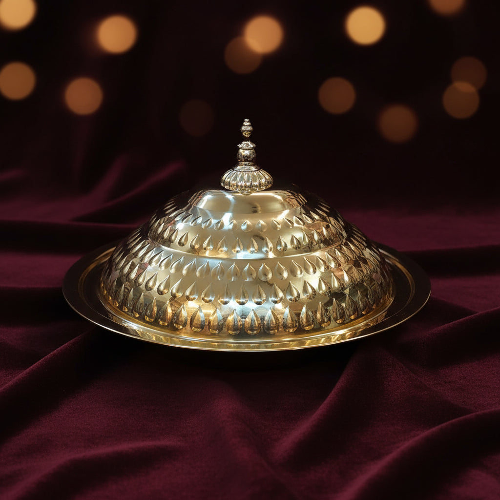Premium Gold Stainless Steel Dinner Serving Platter with Dome Lid