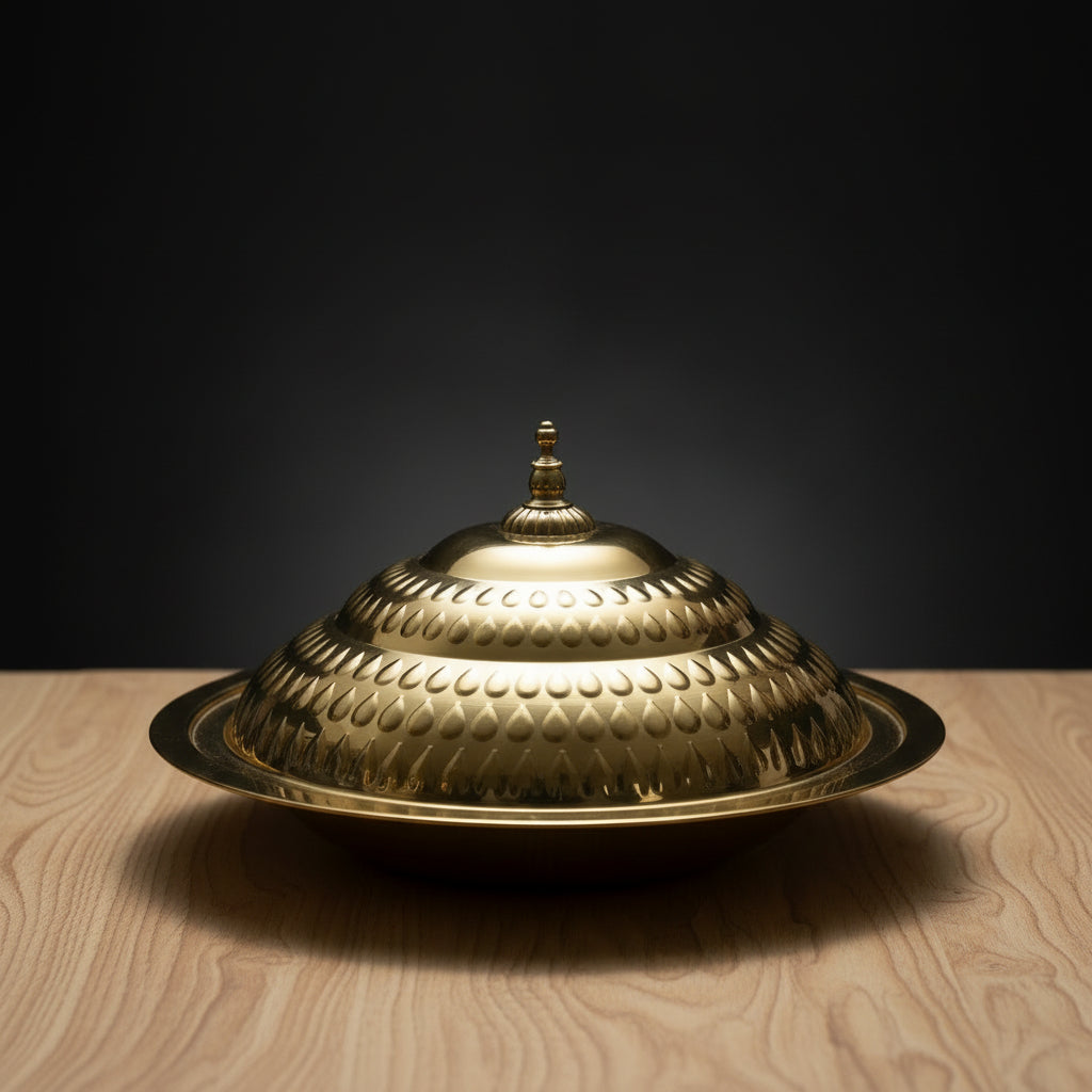 Premium Gold Stainless Steel Dinner Serving Platter with Dome Lid
