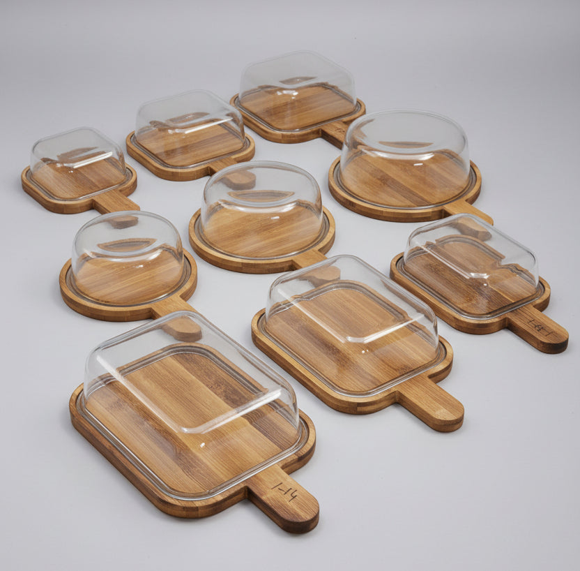 Premium Glass Serving Dish with Handled Bamboo Tray & Lid