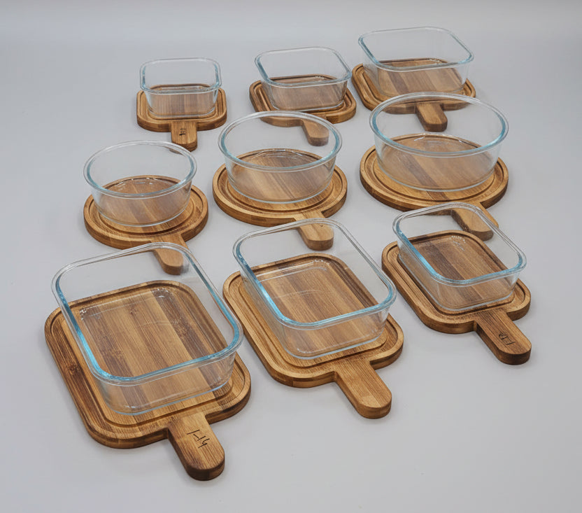 Premium Glass Serving Dish with Handled Bamboo Tray & Lid