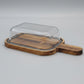 Premium Glass Serving Dish with Handled Bamboo Tray & Lid
