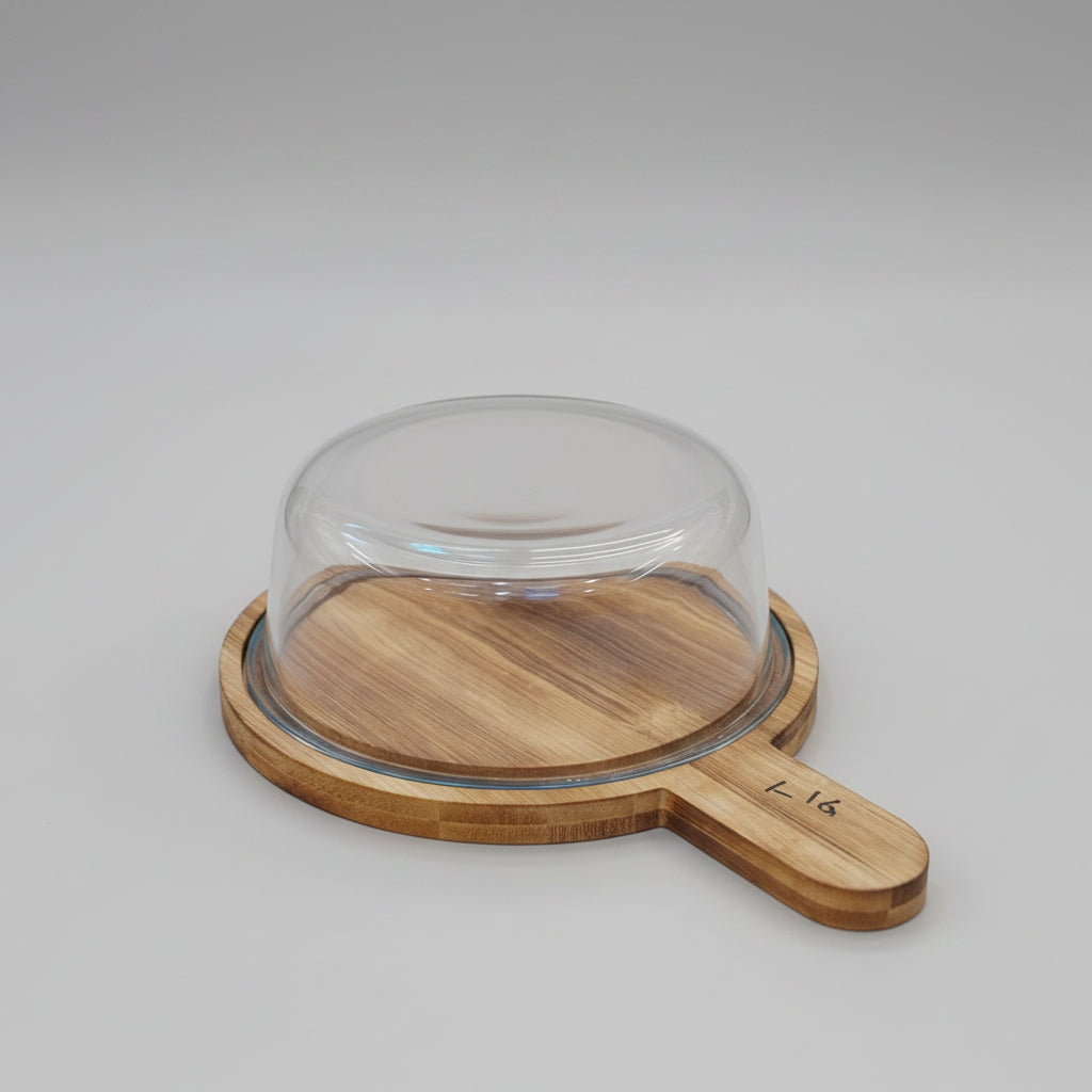 Premium Glass Serving Dish with Handled Bamboo Tray & Lid