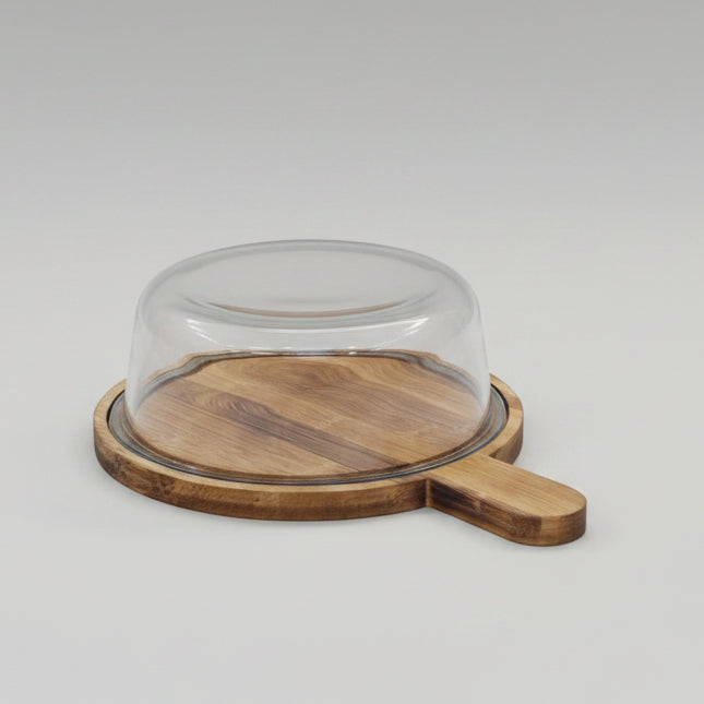 Premium Glass Serving Dish with Handled Bamboo Tray & Lid