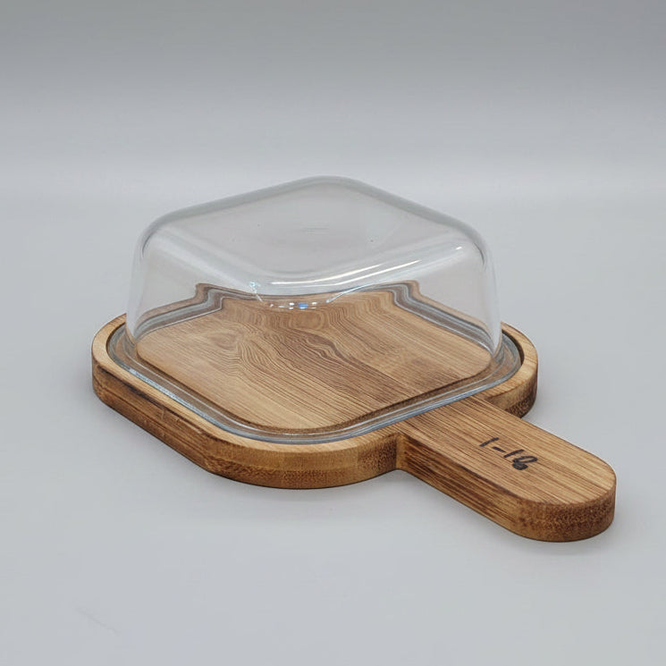 Premium Glass Serving Dish with Handled Bamboo Tray & Lid