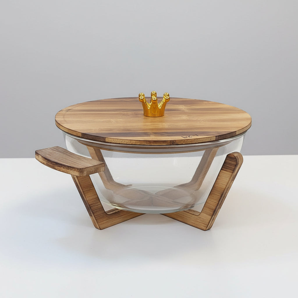 Glass Serving Bowls with Bamboo Lids