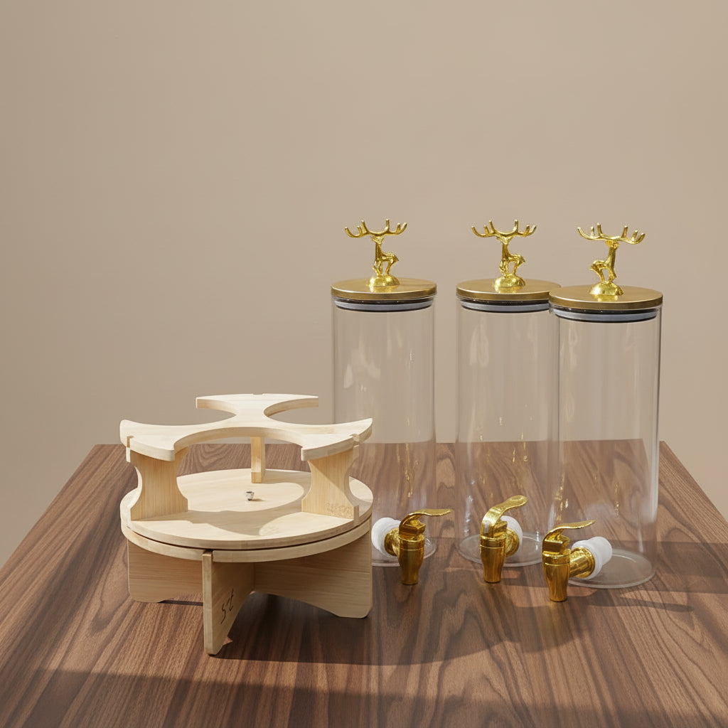 Golden Stag 3-Piece Carousel Drink Dispenser Set