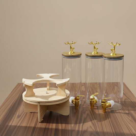 Golden Stag 3-Piece Carousel Drink Dispenser Set