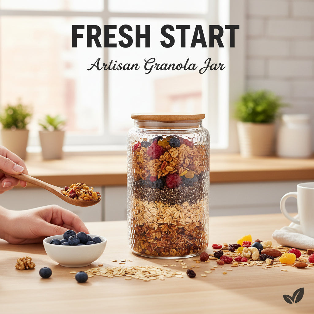 Airtight Textured Glass Storage Jar with Bamboo Lid