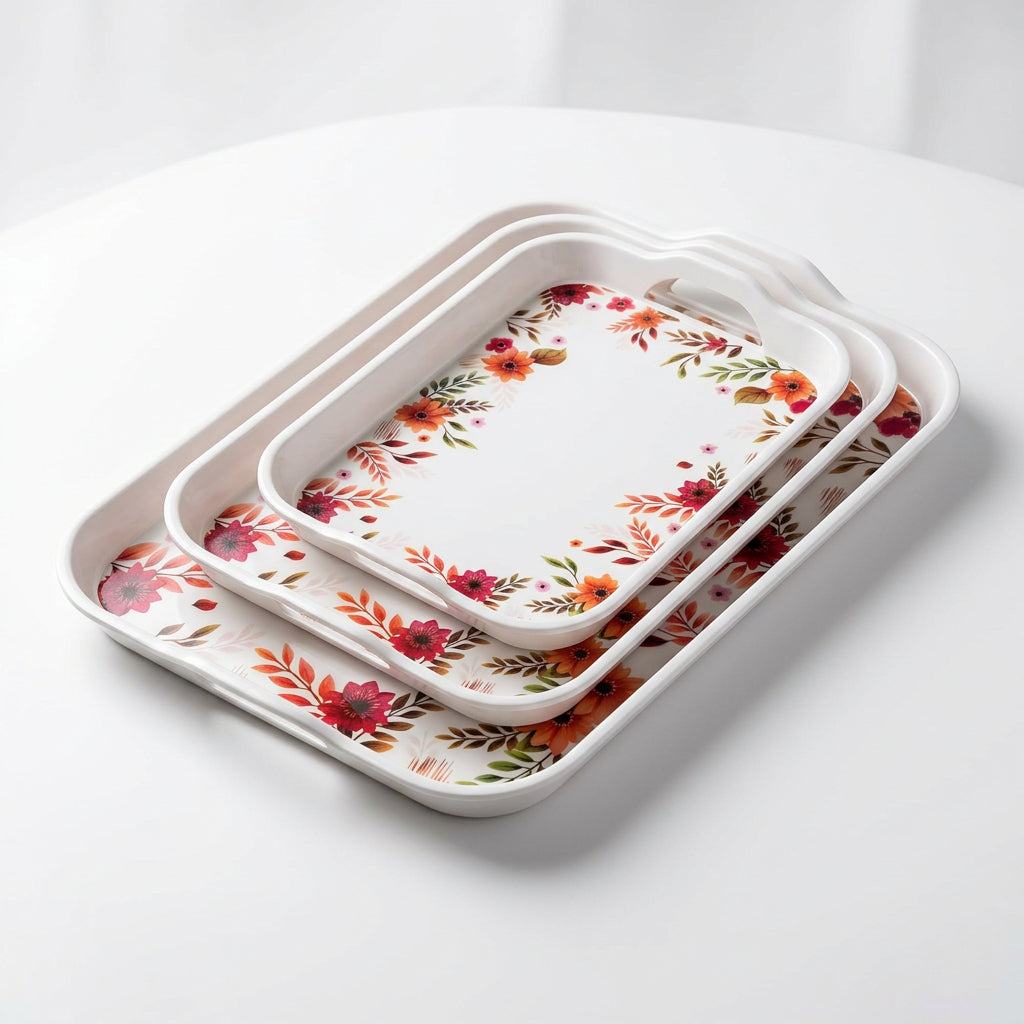 3-Piece Rectangular Melamine Serving Tray Set