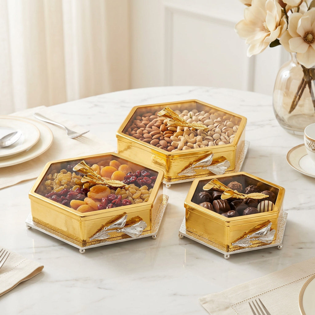 Luxury 3-Piece Gold Lace & Geometric Candy Box Set