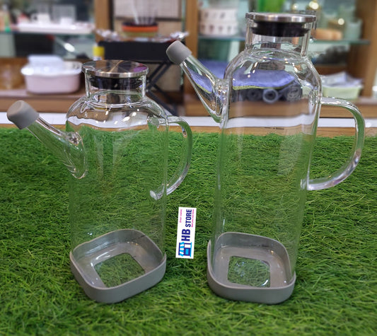 Glass Material Oil Handle Jug With Steel Lid