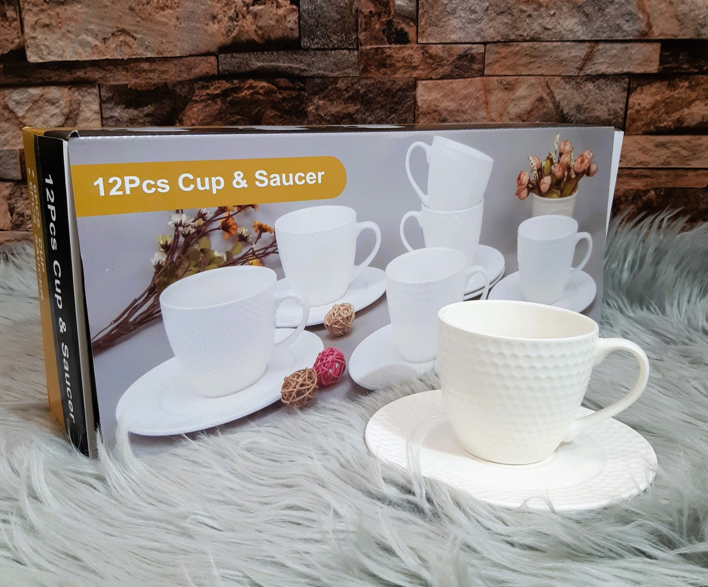 Ceramic White Design Cup Saucer Set