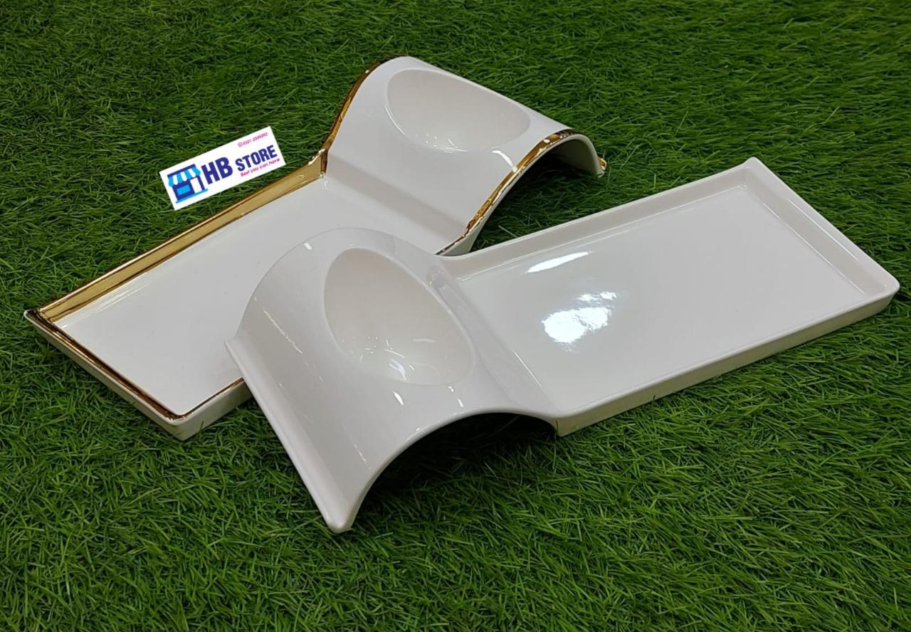 Set of 2 Elegant White Ceramic Snack/Tasting Plates