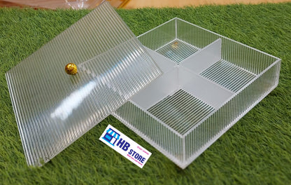 Premium 6 & 4 Portion Acrylic Serving Trays – Elegant Rectangular Design with Lids & Golden Knobs