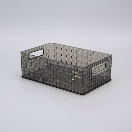 Smoke Grey Woven Plastic Storage Basket with Handles